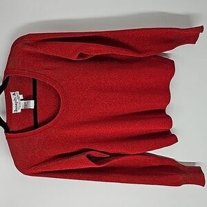 Joseph A Red 80% Silk Sparkly Metallic Scoop Neck Sweater
